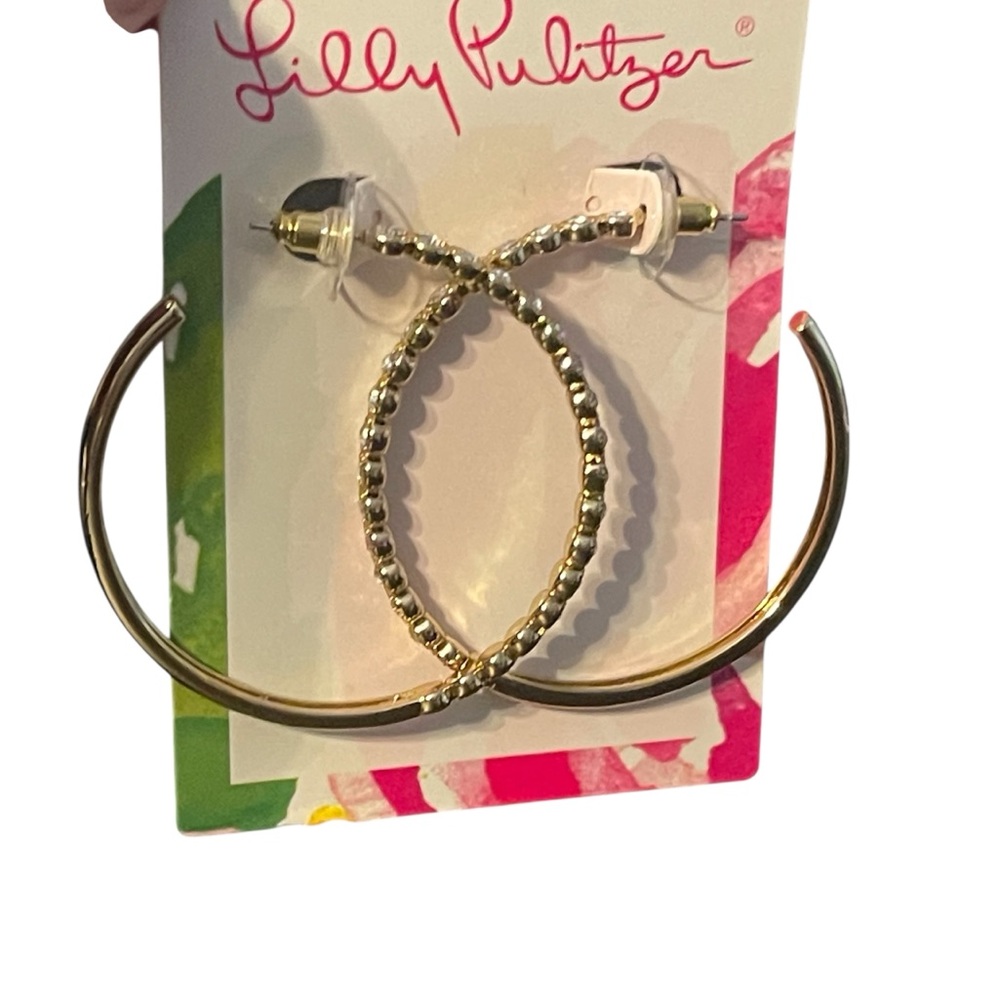 NWT Lilly Pulitzer Hottie Dottie GoldTone Hoop Earrings.